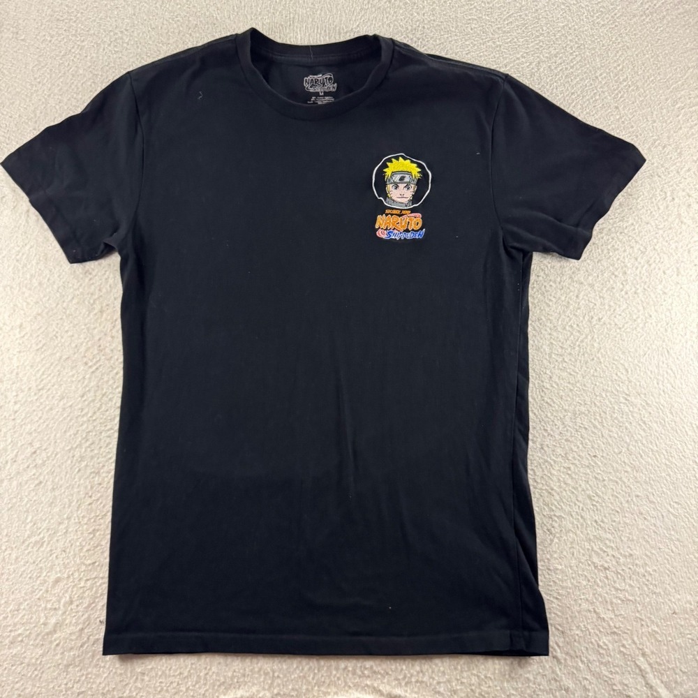 Naruto Shippuden T-Shirt Mens Medium Black Embroidered Naruto Patch Tee Anime